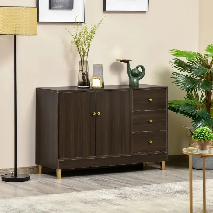 Credenza 3 Cassetti 2 Ante 120×42,5×80 cm in MDF Marrone Moda - immagine 2