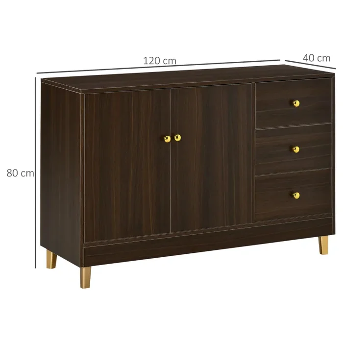 Credenza 3 Cassetti 2 Ante 120×42,5×80 cm in MDF Marrone Moda - immagine 3
