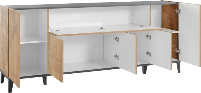 Credenza 4 Ante + 1 Anta Ribalta 200x40x82 cm Sunrise Acero Pereira e Ardesia - immagine 3