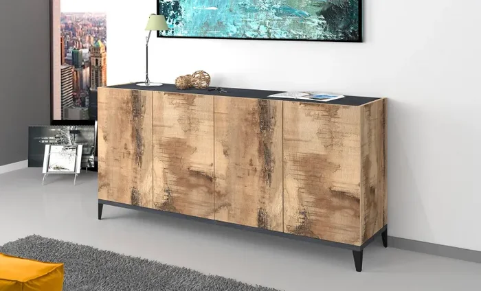 Credenza 4 Ante 160x40x82 cm Sunrise Acero Pereira e Ardesia - immagine 2