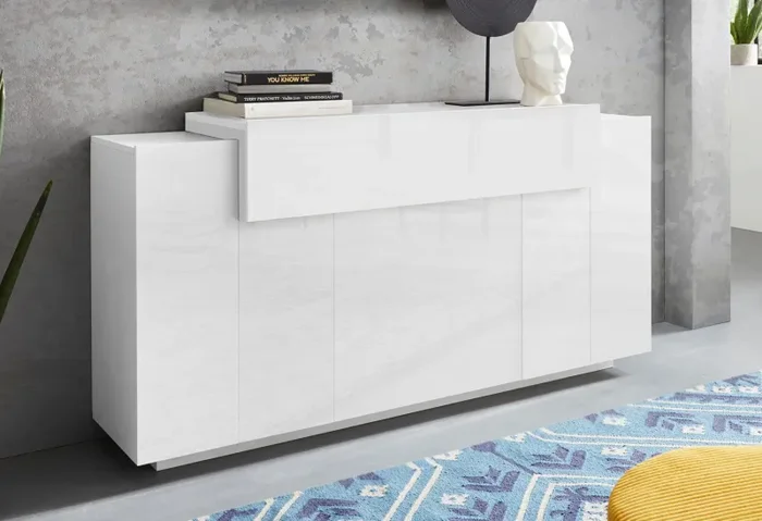 Credenza 4 Ante 160x45x86 cm Coro 3A Bianco Lucido/Bianco Saldi