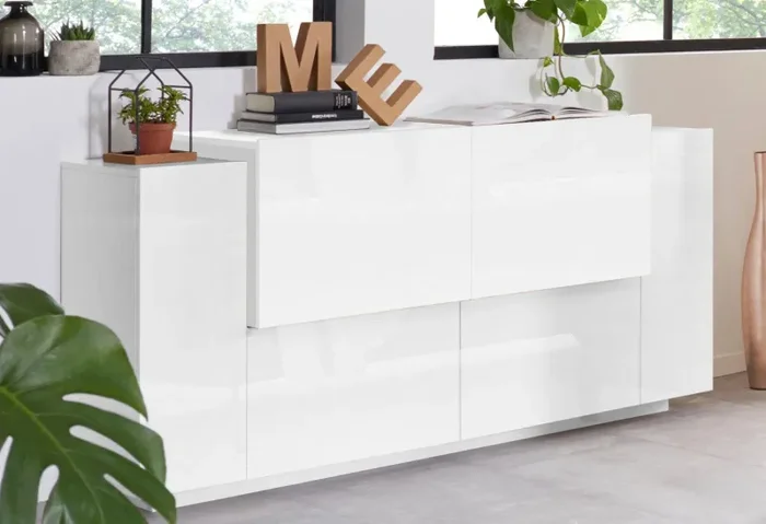 Credenza 4 Ante 160x45x86 cm Coro Bianco Lucido/Bianco