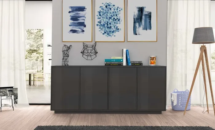 Credenza 4 Ante 180,1×41,4×86 cm Bloom Grigio Antracite Laccato Lucido Fornitura - immagine 2