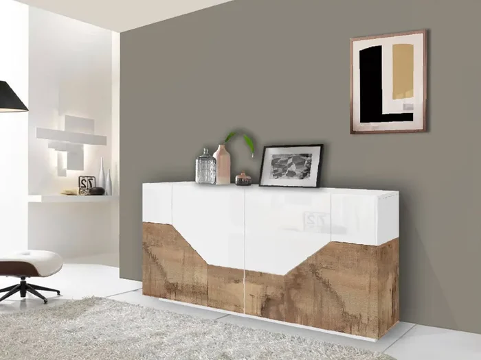 Credenza 4 Ante 220,1x43x86 cm Alien Bianco Lucido e Acero Pereira - immagine 2