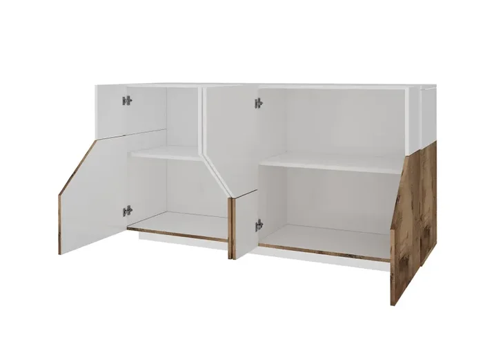 Credenza 4 Ante 220,1x43x86 cm Alien Bianco Lucido e Acero Pereira - immagine 3
