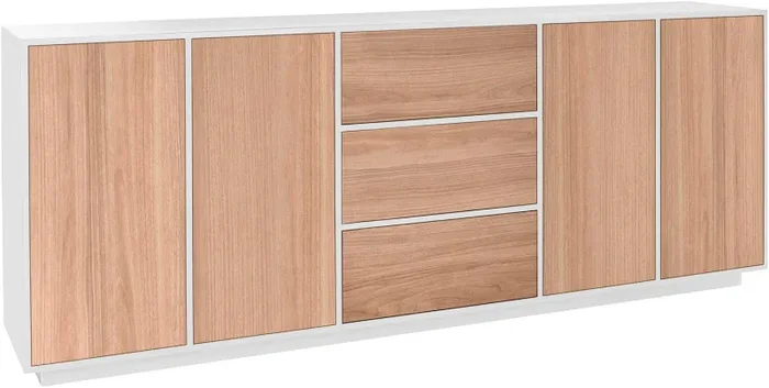 Credenza 4 Ante + 3 Cassetti 220,1×41,4×86 cm Bloom Bianco Lucido e Noce