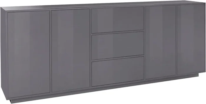 Credenza 4 Ante + 3 Cassetti 220,1×41,4×86 cm Bloom Grigio Antracite Laccato Lucido