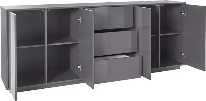 Credenza 4 Ante + 3 Cassetti 220,1×41,4×86 cm Bloom Grigio Antracite Laccato Lucido - immagine 3