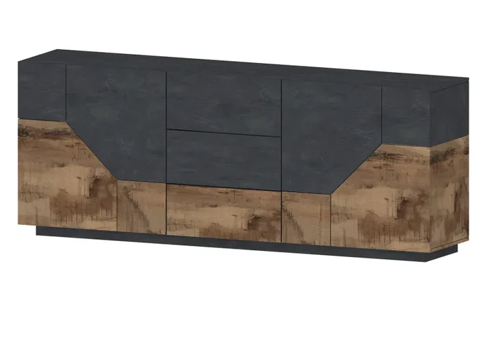 Credenza 4 Ante + 3 Cassetti 220,1x43x86 cm Alien Ardesia e Acero Pereira