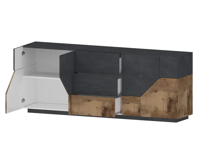 Credenza 4 Ante + 3 Cassetti 220,1x43x86 cm Alien Ardesia e Acero Pereira - immagine 3