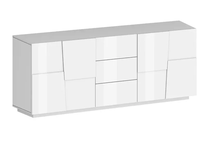 Credenza 4 Ante 3 Cassetti 220x44x86 cm Pongo 4A 3C Bianco Lucido - immagine 3
