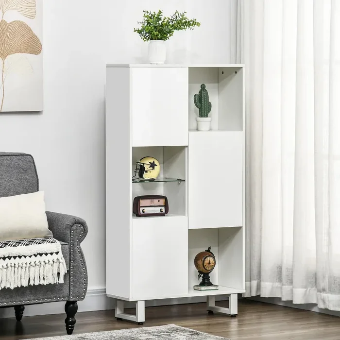 Credenza 4 Ripiani 3 Ante 70×24,3×132 cm in Legno Bianco Vendita calda - immagine 2