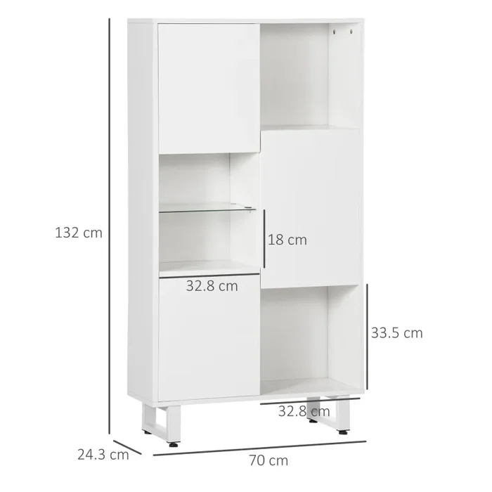 Credenza 4 Ripiani 3 Ante 70×24,3×132 cm in Legno Bianco Vendita calda - immagine 3
