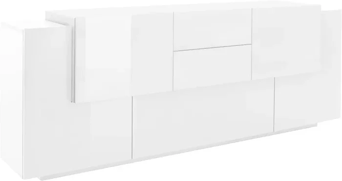 Credenza 5 Ante e 2 Cassetti 220x45x86 cm Coro Bianco Lucido/Bianco Sconti - immagine 2