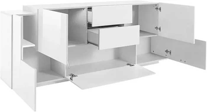 Credenza 5 Ante e 2 Cassetti 220x45x86 cm Coro Bianco Lucido/Bianco Sconti - immagine 3