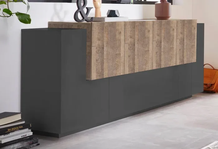 Credenza 7 Ante 200x45x86 cm New Coro Antracite/rovere k356 - immagine 2