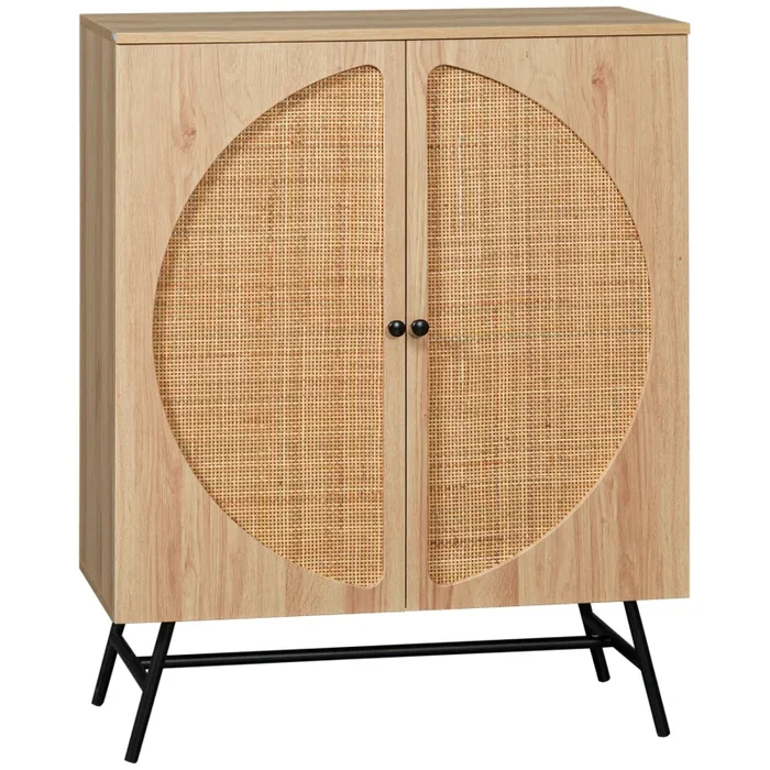 Credenza 80x39x101,8 cm in Legno e Rattan Naturale