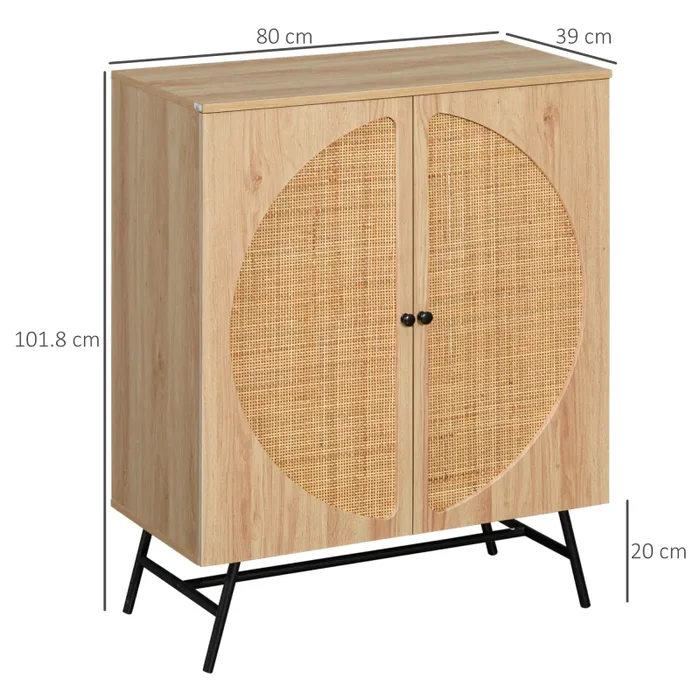 Credenza 80x39x101,8 cm in Legno e Rattan Naturale - immagine 3
