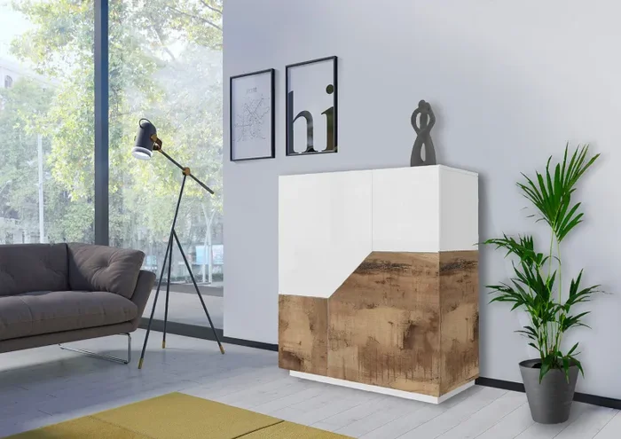 Credenza Alta 100x43x106 cm Alien Bianco Lucido e Acero Pereira Vendita calda online - immagine 2