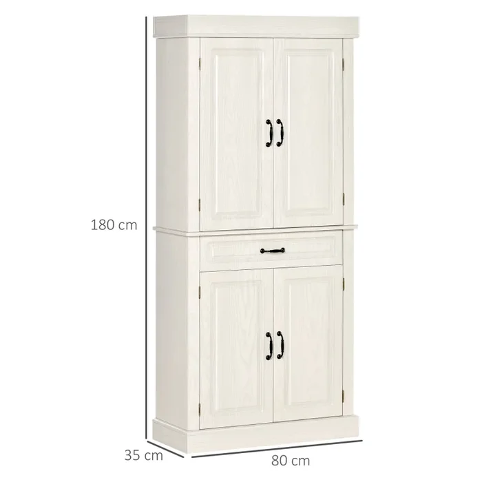 Credenza Alta 80x35x180 cm 2 Armadietti 1 Cassetto Bianco - immagine 3