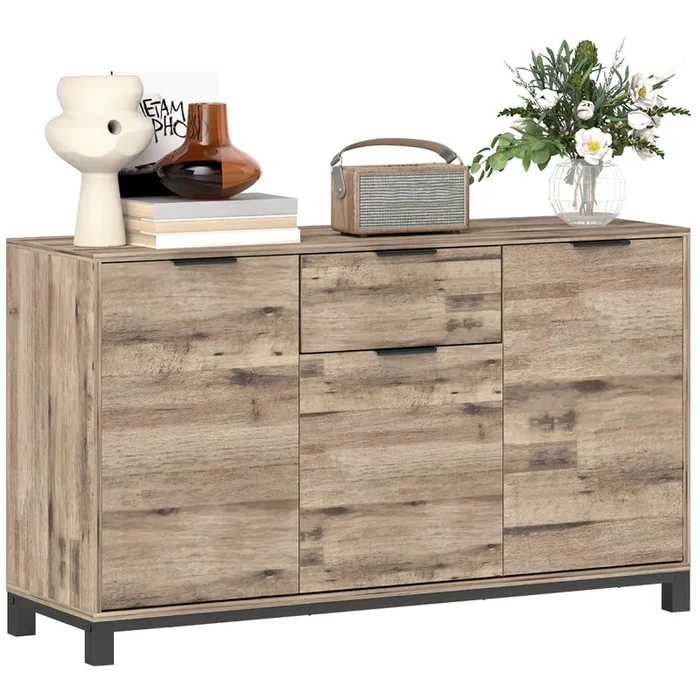 Credenza Buffet in stile Industriale 120×36.5×70 cm con Cassetto e 3 Armadietti in Legno Marrone