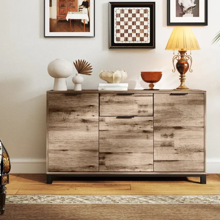 Credenza Buffet in stile Industriale 120×36.5×70 cm con Cassetto e 3 Armadietti in Legno Marrone - immagine 2