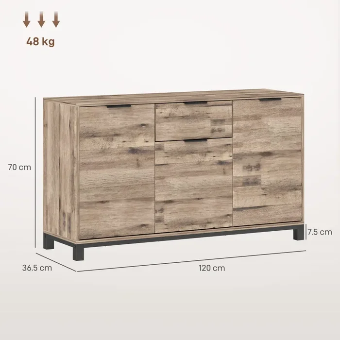 Credenza Buffet in stile Industriale 120×36.5×70 cm con Cassetto e 3 Armadietti in Legno Marrone - immagine 3