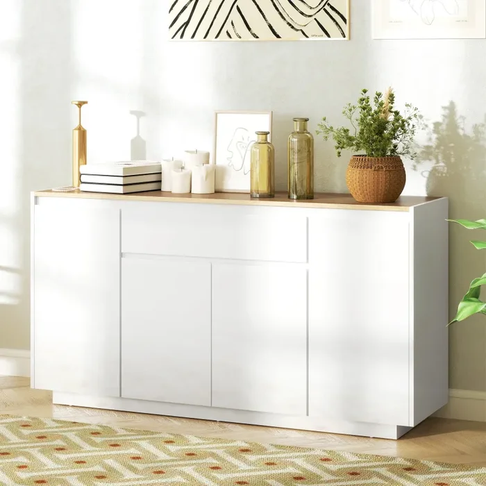 Credenza con 1 Cassetto e 3 Armadietti 140x40x75 cm Bianco - immagine 2