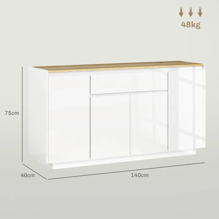 Credenza con 1 Cassetto e 3 Armadietti 140x40x75 cm Bianco - immagine 3