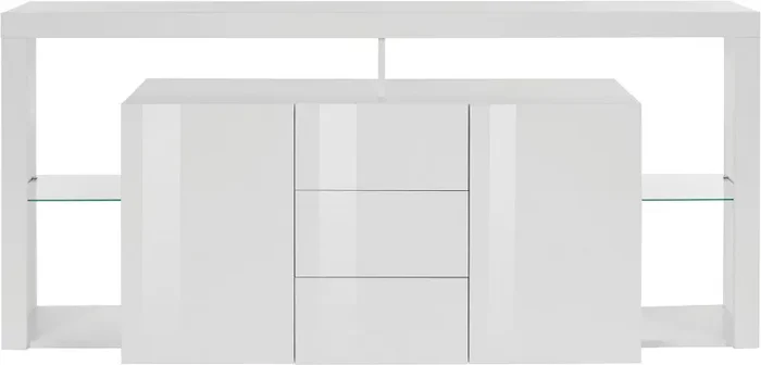 Credenza con 2 Ante 3 Cassetti e Ripiani in Vetro a Giorno 180x40x80 cm Essential 2A 3C Bianco Lucido Vendita calda online - immagine 3