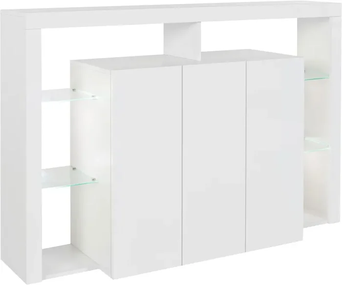 Credenza con 3 Ante e Ripiani in Vetro a Giorno 150x40x100 cm Essential 3A Bianco Lucido Vendita calda online - immagine 2