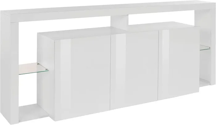 Credenza con 3 Ante e Ripiani in Vetro a Giorno 200x40x80 cm Essential 3A Bianco Lucido Sconti - immagine 2