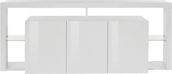 Credenza con 3 Ante e Ripiani in Vetro a Giorno 200x40x80 cm Essential 3A Bianco Lucido Sconti - immagine 3