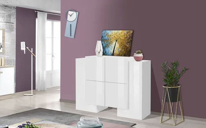 Credenza con 6 Ante 130x45x100 cm Pillon High 2A 4A Bianco Lucido