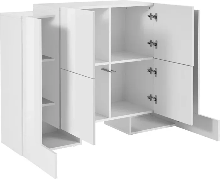 Credenza con 6 Ante 130x45x100 cm Pillon High 2A 4A Bianco Lucido - immagine 3