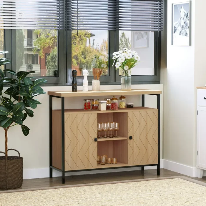 Credenza con Ante e Vani Aperti 100x35x80cm in MDF Rovere - immagine 2