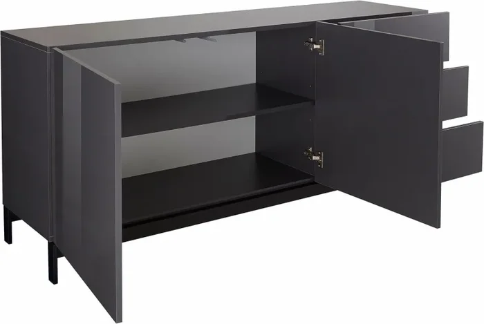 Credenza con piedi 2 Ante + 3 Cassetti 170x40x73 cm Metis Antracite Lucido - immagine 3