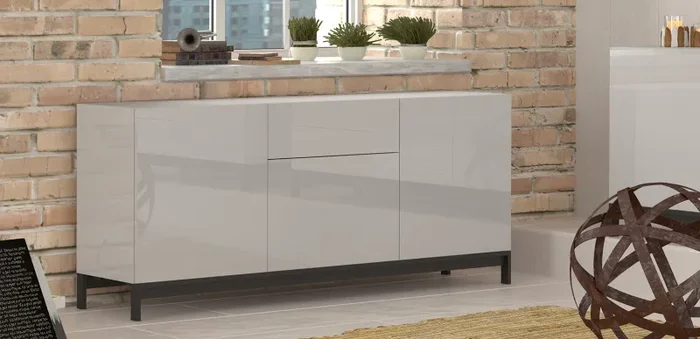 Credenza con piedi 3 Ante + 1 cassetto 170x40x73 cm Metis Bianco Lucido - immagine 2