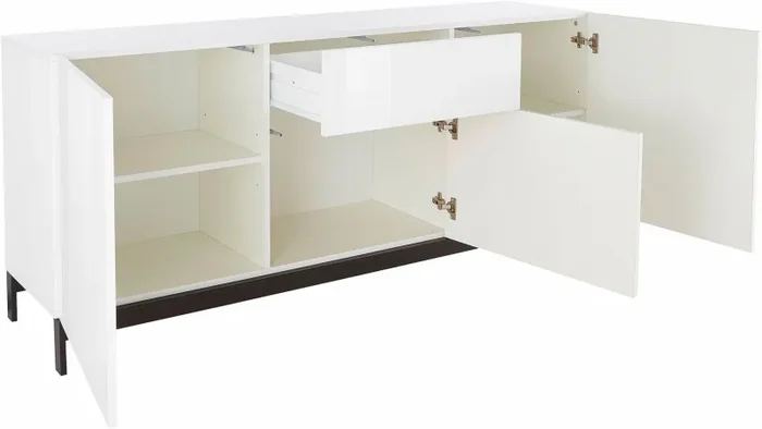 Credenza con piedi 3 Ante + 1 cassetto 170x40x73 cm Metis Bianco Lucido - immagine 3