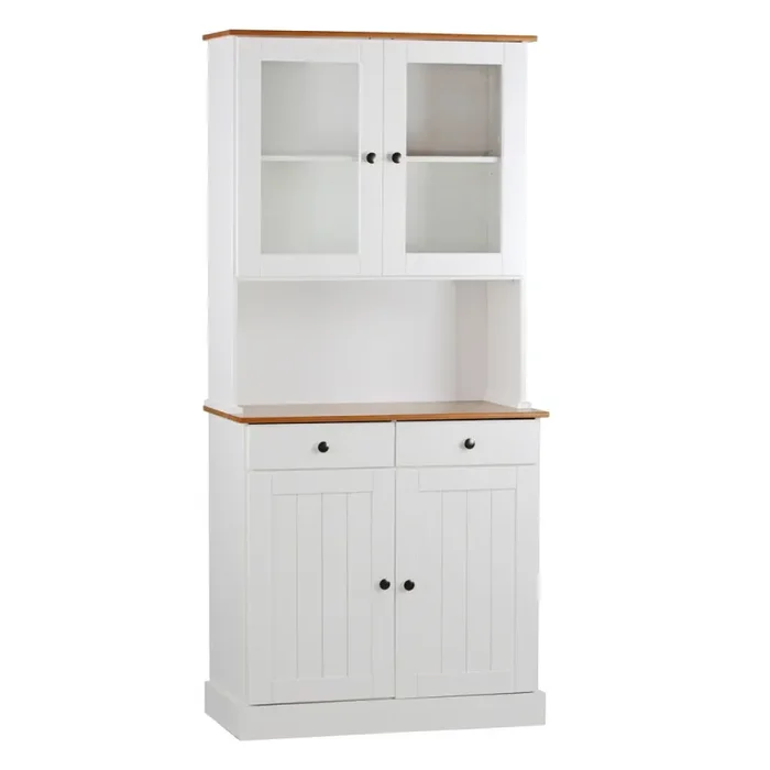 Credenza con vetrina 4 ante e 2 cassetti 88×197 cm 88x43x197 cm in legno bianco/noce
