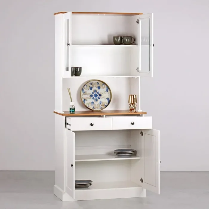 Credenza con vetrina 4 ante e 2 cassetti 88×197 cm 88x43x197 cm in legno bianco/noce - immagine 3