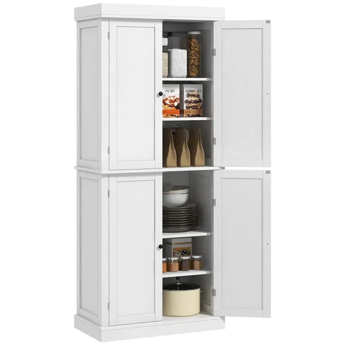 Credenza Mobile Alto Cucina 4 Ante e 6 Ripiani 76×40,5×184 cm in Legno Bianco