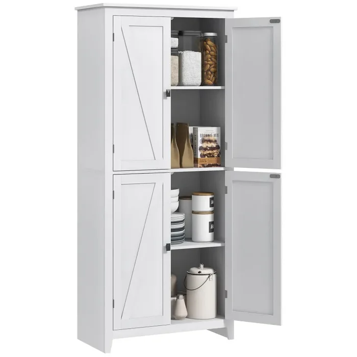 Credenza Mobile Alto Cucina 4 Ante Multiuso 80x40x182cm in Legno Bianco
