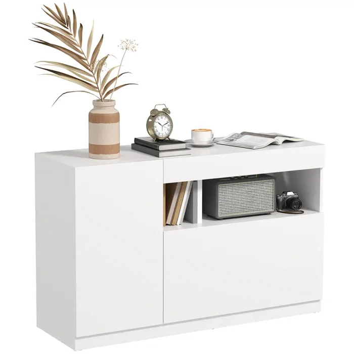 Credenza Mobile Basso Cucina con Ante Ammortizzate e Apertura a Pressione 120x40x75 cm Bianco