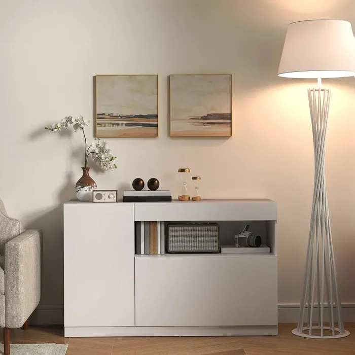Credenza Mobile Basso Cucina con Ante Ammortizzate e Apertura a Pressione 120x40x75 cm Bianco - immagine 2