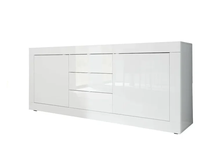 Credenza Mobile da Salotto 2 Porte 3 Cassetti 210x43x86cm TFT Basic Bianco Lucido - immagine 2