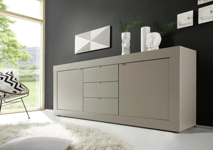 Credenza Mobile da Salotto 2 Porte 3 Cassetti 210x43x86cm TFT Basic Peltro