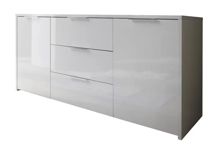 Credenza Mobile da Salotto 2 Porte 3 Cassetti 75x160x42cm TFT Sorren Bianco Lucido - immagine 2