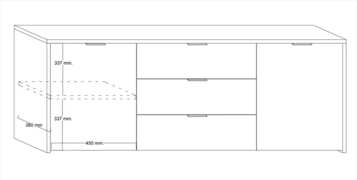 Credenza Mobile da Salotto 2 Porte 3 Cassetti 75x160x42cm TFT Sorren Bianco Lucido - immagine 3
