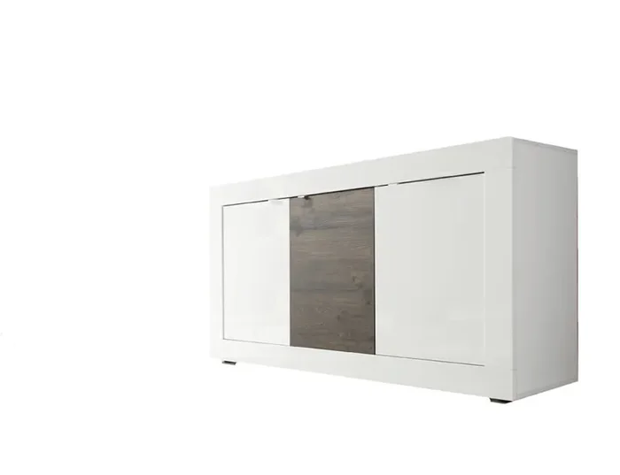 Credenza Mobile da Salotto 3 Porte 160x43x86cm TFT Basic Bianco Lucido Quercia Wengè - immagine 2